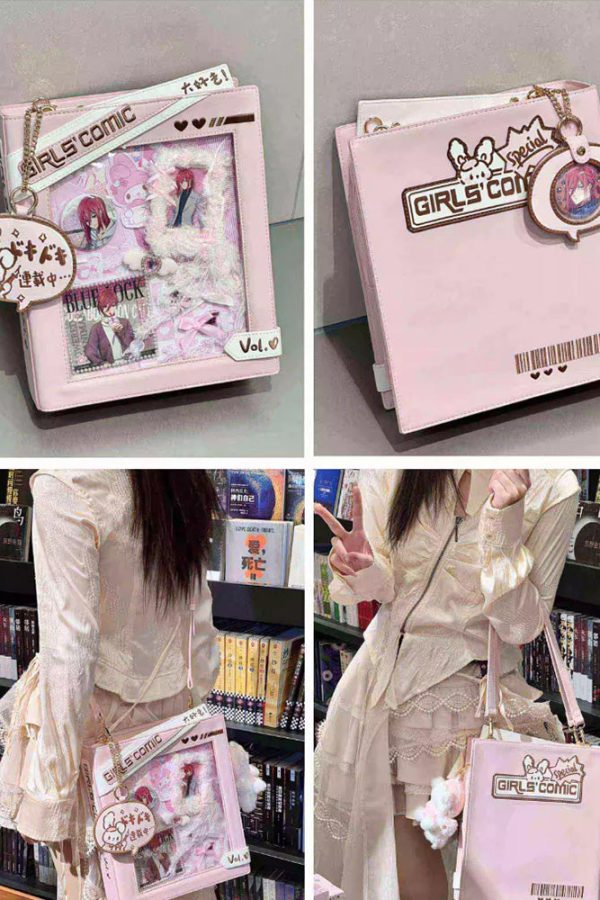 Cute Comic-Style Book Ita Bag with Crossbody and Backpack Design