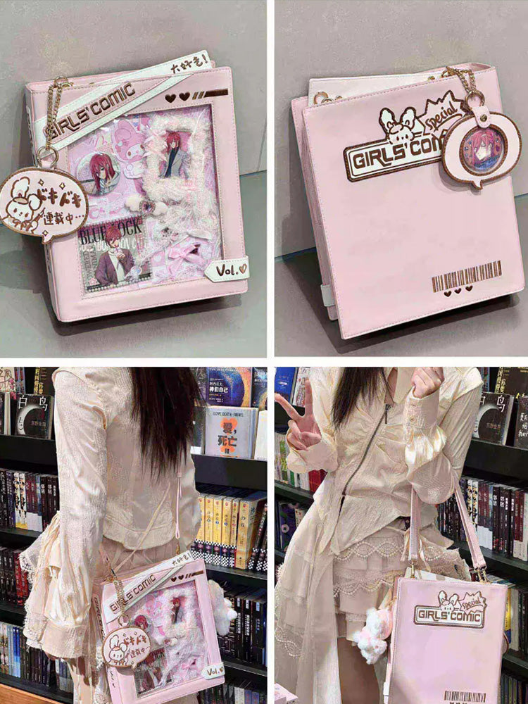 Cute Comic-Style Book Ita Bag with Crossbody and Backpack Design