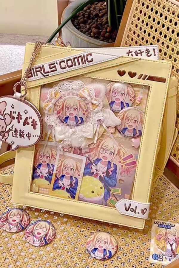 Cute Comic-Style Book Ita Bag with Crossbody and Backpack Design