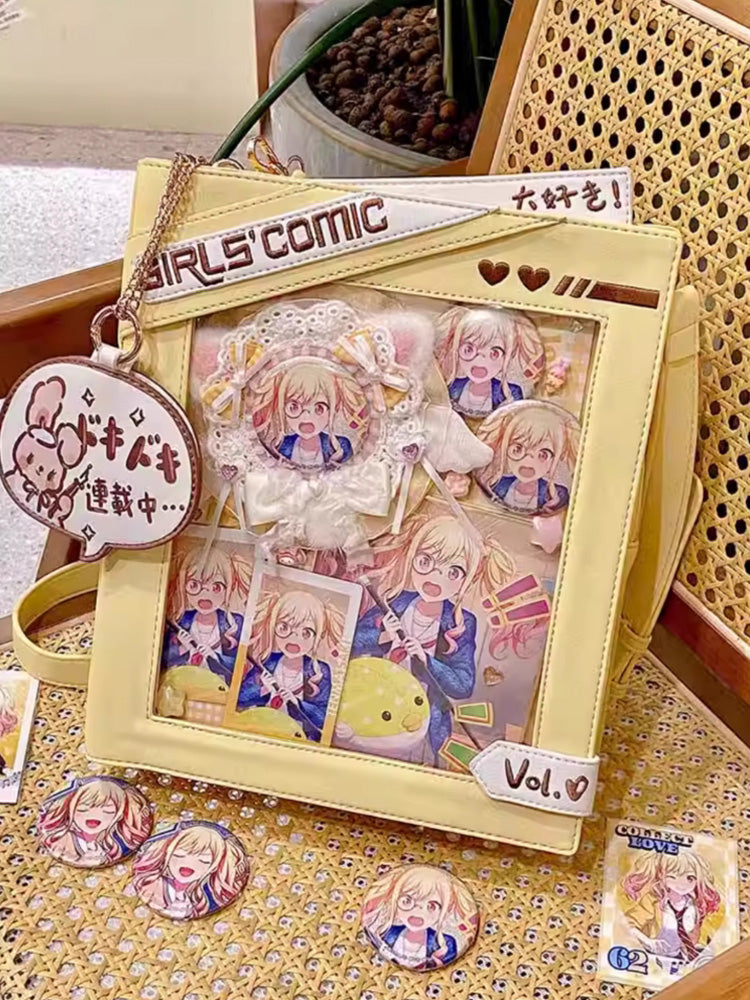 Cute Comic-Style Book Ita Bag with Crossbody and Backpack Design