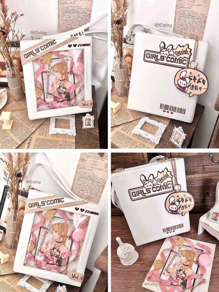 Cute Comic-Style Book Ita Bag with Crossbody and Backpack Design