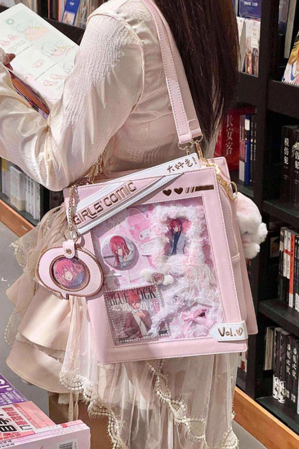 Cute Comic-Style Book Ita Bag with Crossbody and Backpack Design