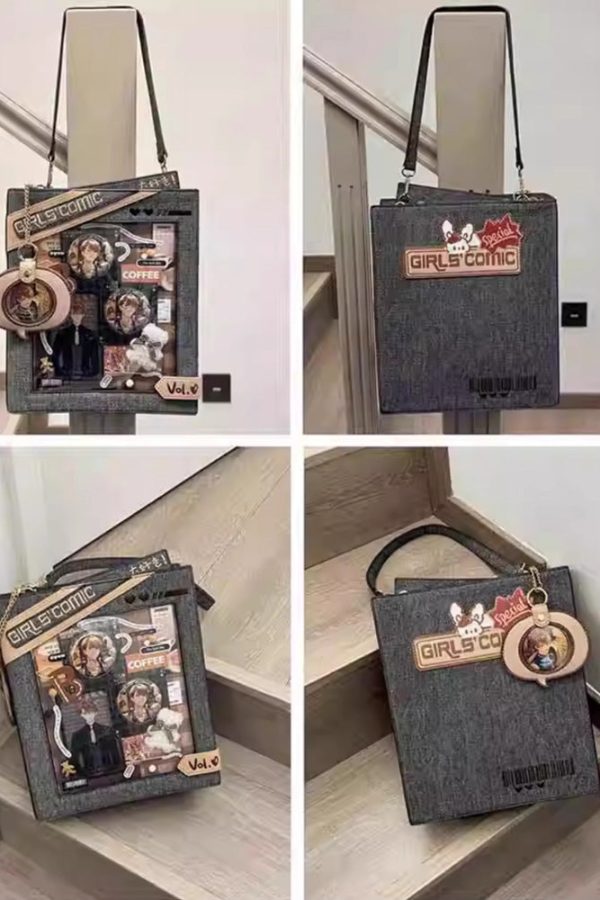 Cute Comic-Style Book Ita Bag with Crossbody and Backpack Design