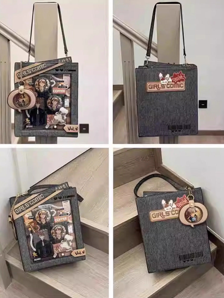 Cute Comic-Style Book Ita Bag with Crossbody and Backpack Design