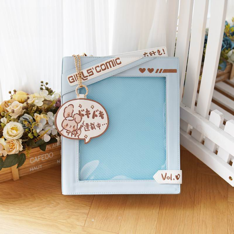 Cute Comic-Style Book Ita Bag with Crossbody and Backpack Design