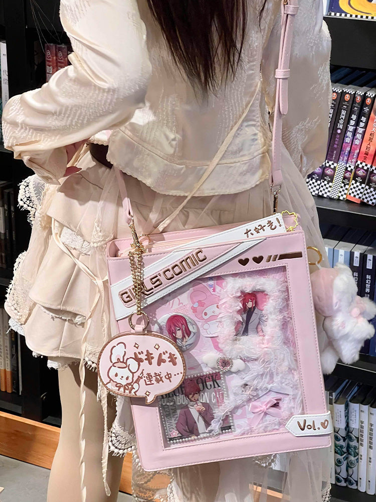 Cute Comic-Style Book Ita Bag with Crossbody and Backpack Design