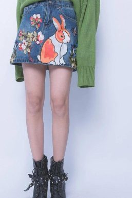 Cute Rabbit Denim Mini Skirt