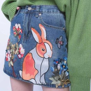 Cute Rabbit Denim Mini Skirt