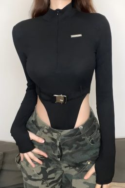 Cyberpunk Belted Corduroy Bodysuit