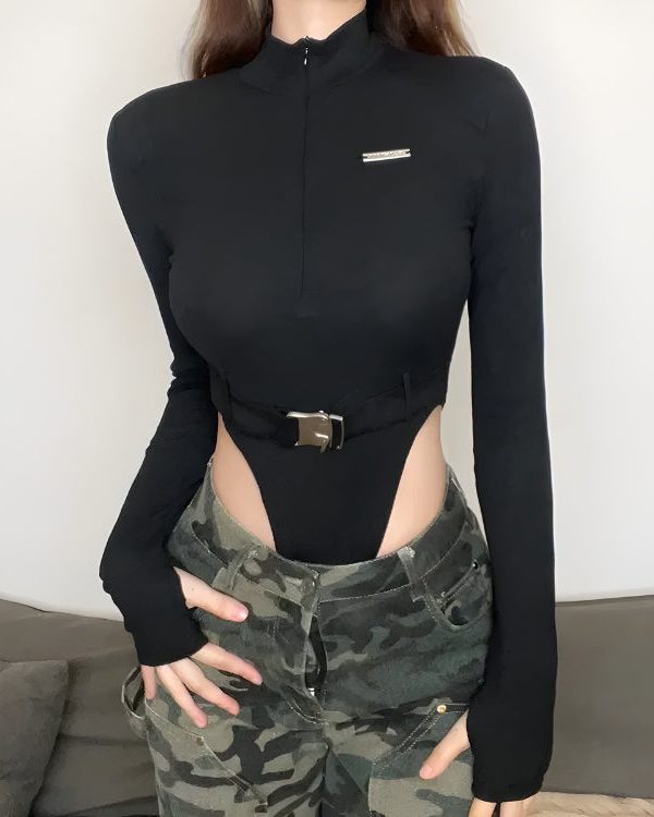 Cyberpunk Belted Corduroy Bodysuit