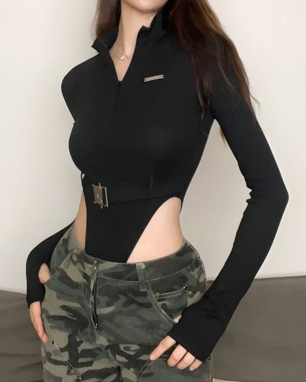 Cyberpunk Belted Corduroy Bodysuit