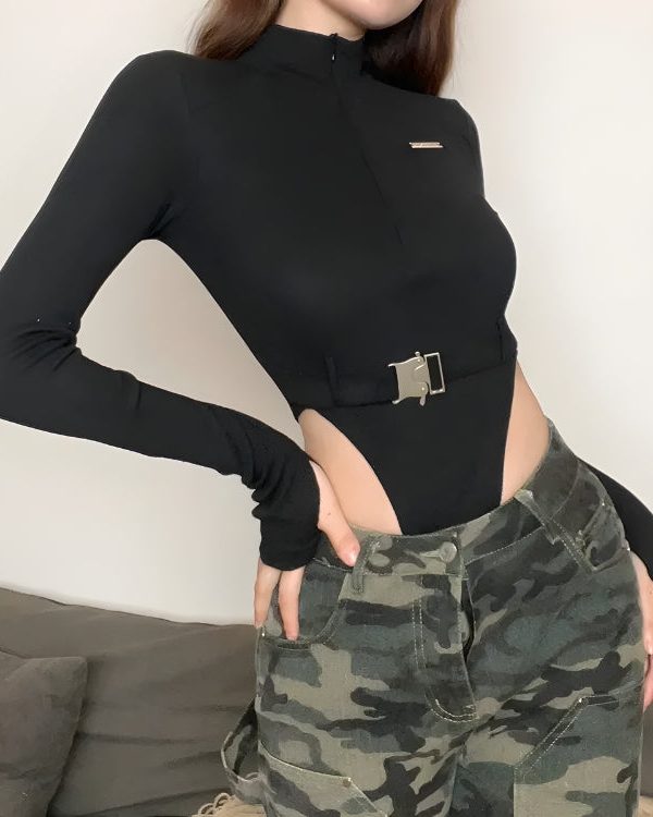 Cyberpunk Belted Corduroy Bodysuit