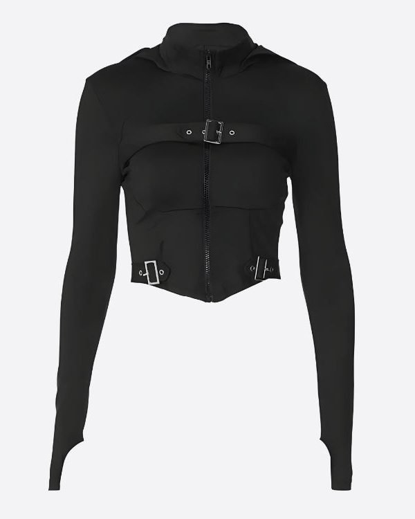 Cyberpunk Belted Zip-Up Crop Jacket