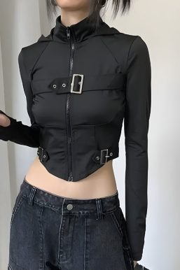 Cyberpunk Belted Zip-Up Crop Jacket
