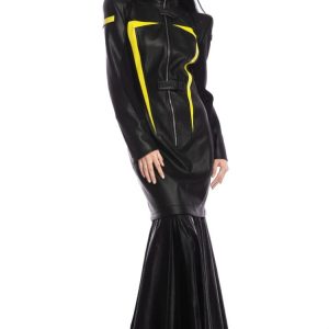 Cyberpunk Faux Leather Maxi Dress