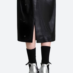 Cyberpunk Faux Leather Midi Dress