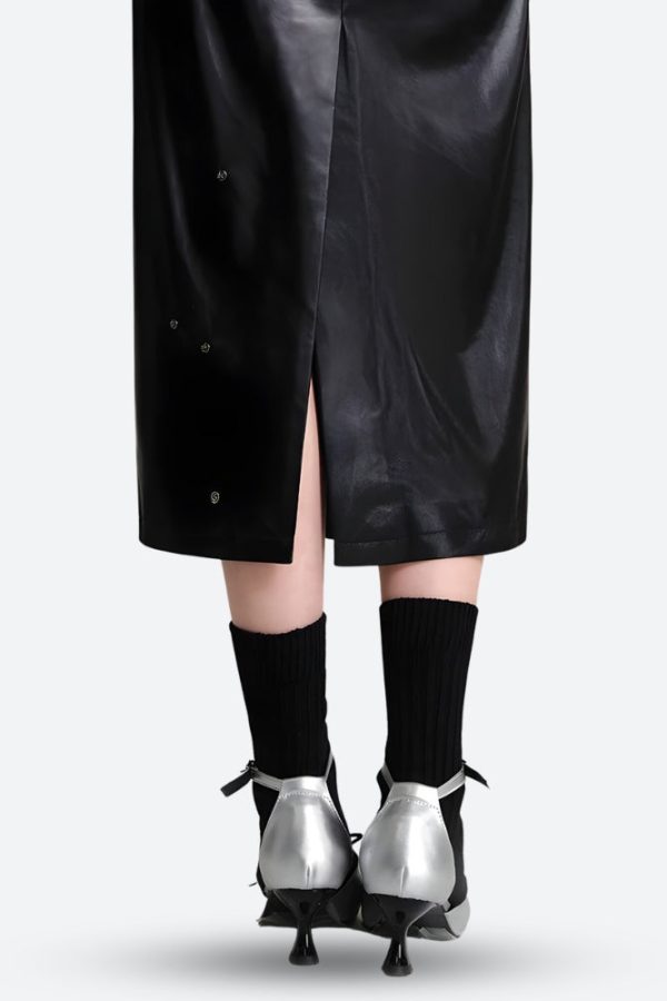Cyberpunk Faux Leather Midi Dress