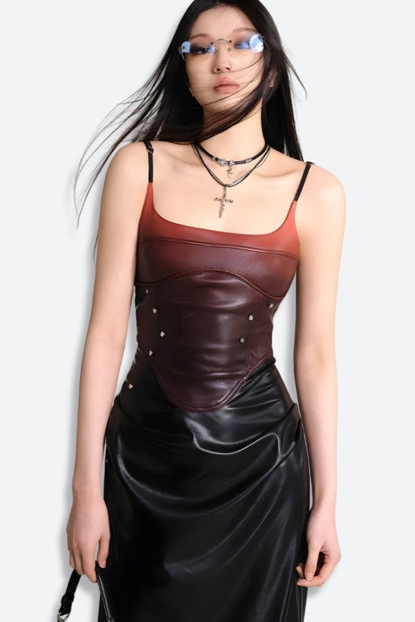 Cyberpunk Faux Leather Midi Dress