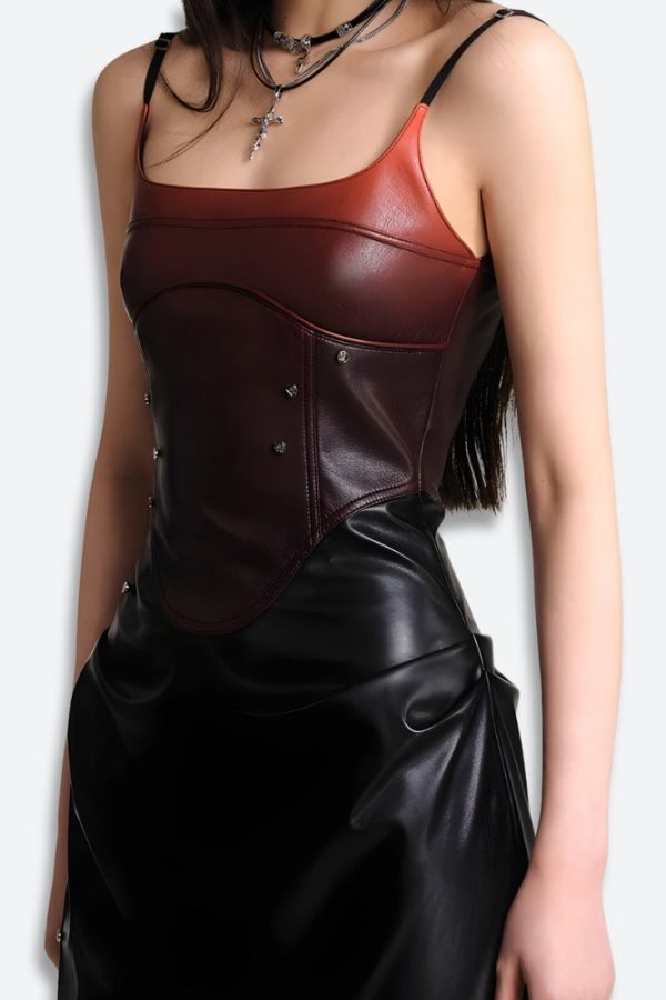 Cyberpunk Faux Leather Midi Dress
