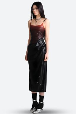 Cyberpunk Faux Leather Midi Dress