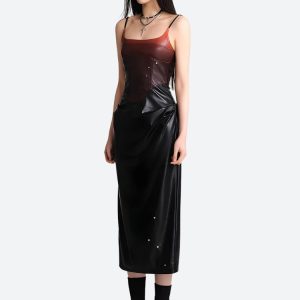 Cyberpunk Faux Leather Midi Dress
