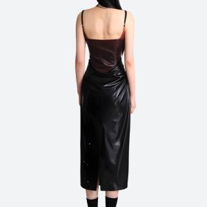 Cyberpunk Faux Leather Midi Dress