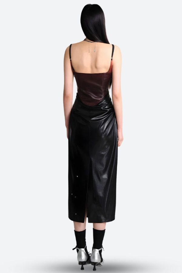 Cyberpunk Faux Leather Midi Dress