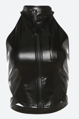 Cyberpunk Faux Leather Zip Up Top