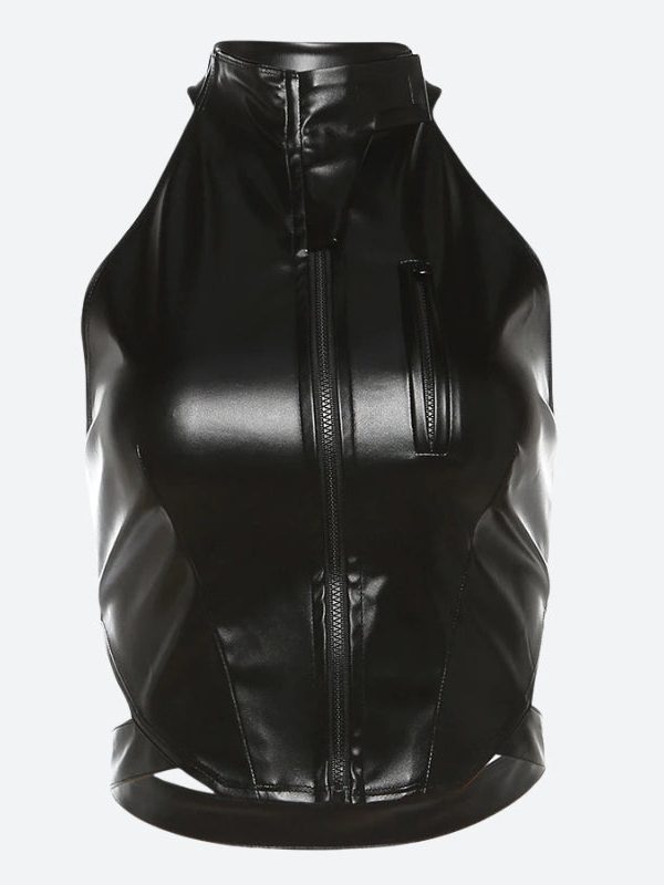 Cyberpunk Faux Leather Zip Up Top