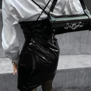 Cyberpunk Faux Patent Leather Mini Dress