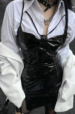 Cyberpunk Faux Patent Leather Mini Dress