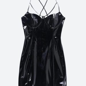 Cyberpunk Faux Patent Leather Mini Dress
