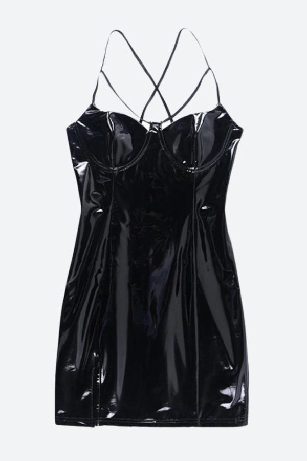 Cyberpunk Faux Patent Leather Mini Dress