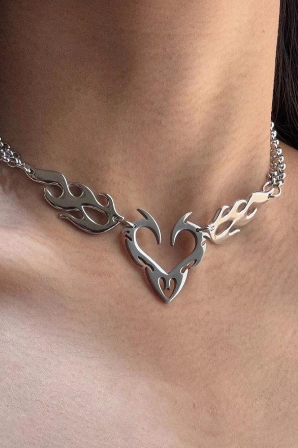 Cyberpunk Flame Heart Necklace