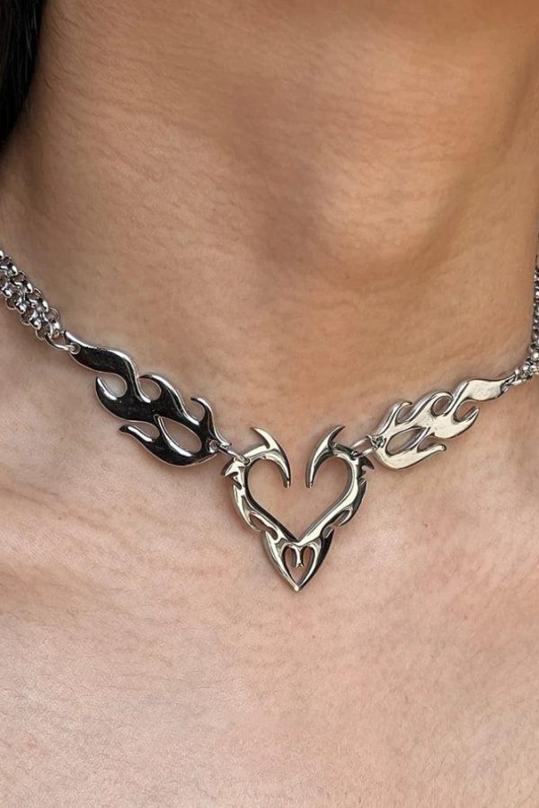Cyberpunk Flame Heart Necklace