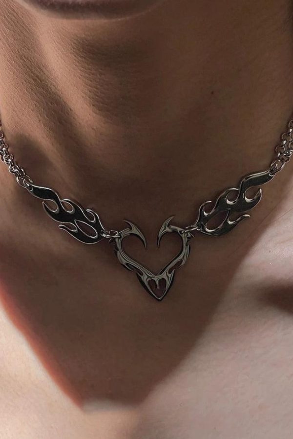 Cyberpunk Flame Heart Necklace