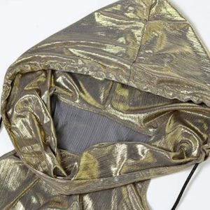 Cyberpunk Metallic Hooded Midi Dress