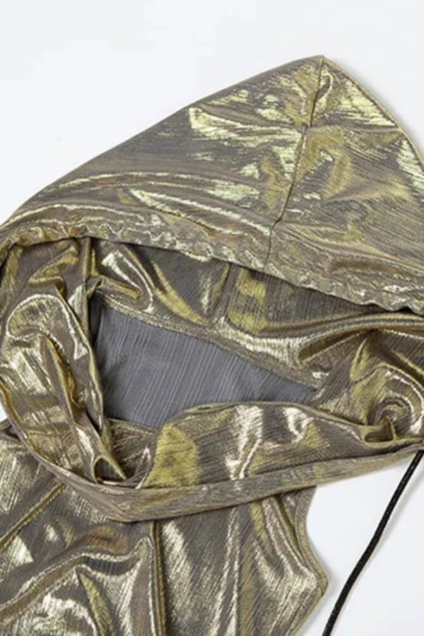Cyberpunk Metallic Hooded Midi Dress