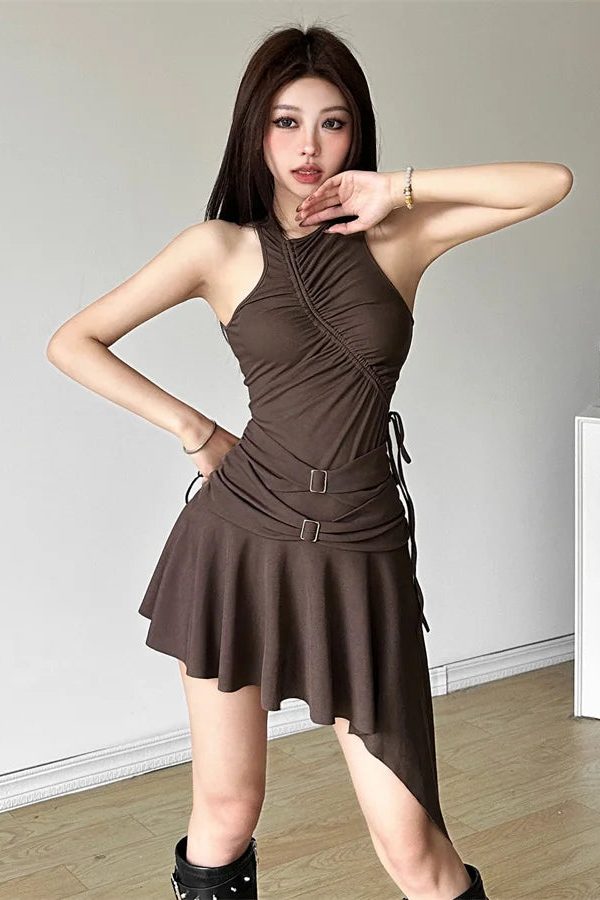 Cyberpunk Ruched Asymmetric Mini Dress