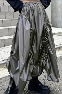 Cyberpunk Ruched Parachute Maxi Skirt