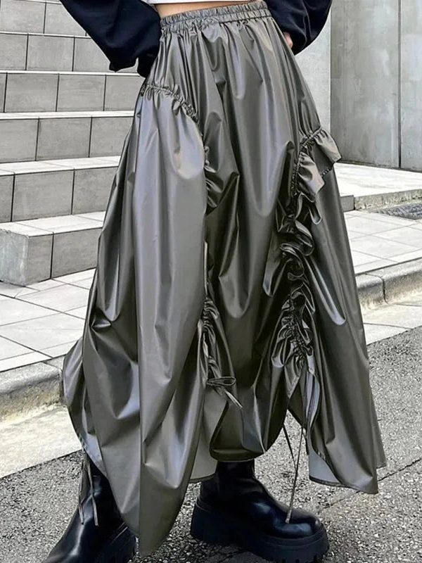 Cyberpunk Ruched Parachute Maxi Skirt