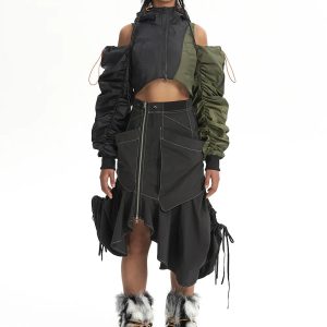 Cyberpunk Ruched Sleeve Puffer Jacket