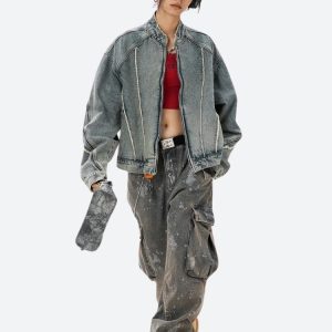 Cyberpunk Zip-Up Denim Jacket
