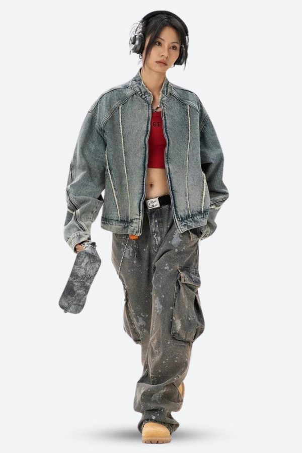 Cyberpunk Zip-Up Denim Jacket