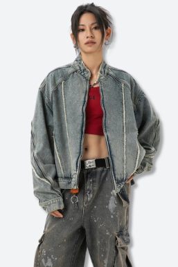 Cyberpunk Zip-Up Denim Jacket