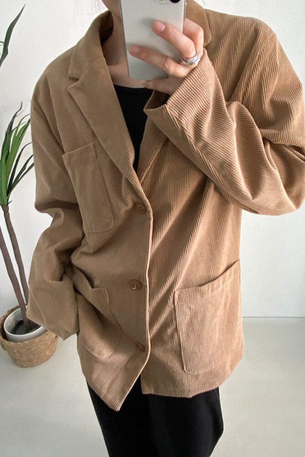 Dark Academia Corduroy Long Jacket