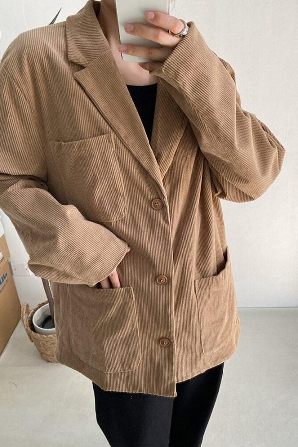 Dark Academia Corduroy Long Jacket