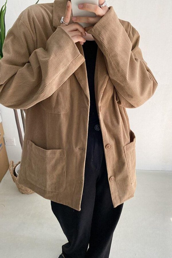 Dark Academia Corduroy Long Jacket