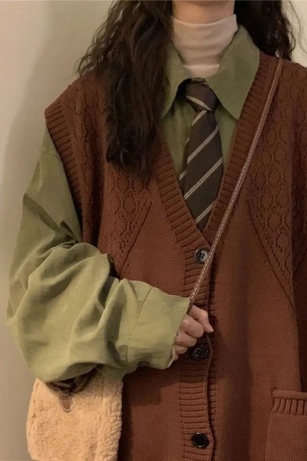 Dark Academia Deep V-Neck Sleeveless Cardigan