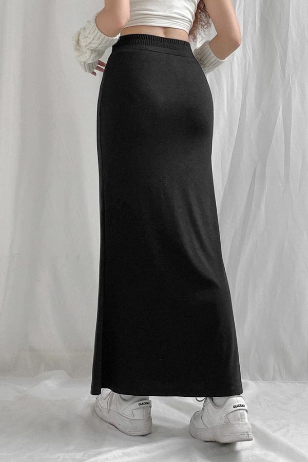 Dark Academia Drawstring Maxi Skirt